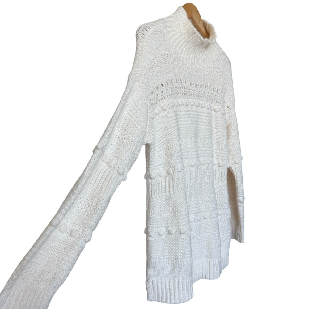 Lou & Grey Women's Ivory Mock Neck Sweater M Pom-Pom Detail Casual Alpaca Blend - Picture 3 of 9